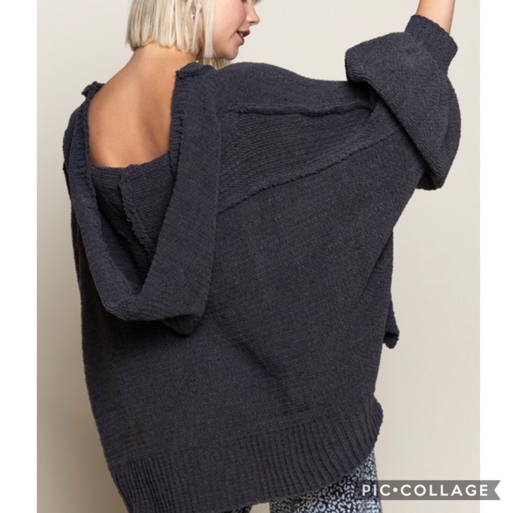 SALE!! 1 Left! Charcoal Oversized Sweater - Picture 5 of 6